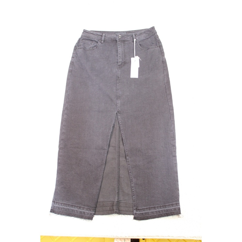 Sanctuary Womens Maxi Skirt Size 27 Black Denim Front Slit Raw Hem Y2K 90s Fall‎